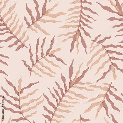 Seamless pattern for wrapping  packaging design. Vector illustration with beige and brown leaves.