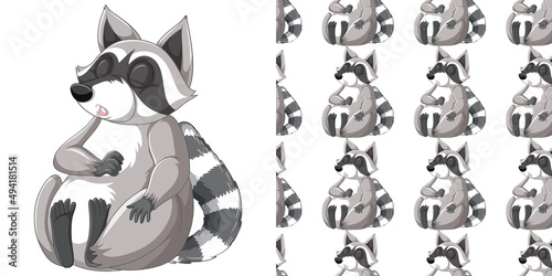 Seamless design of raccoon on white background