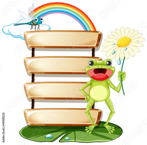Sign board with frog on white background