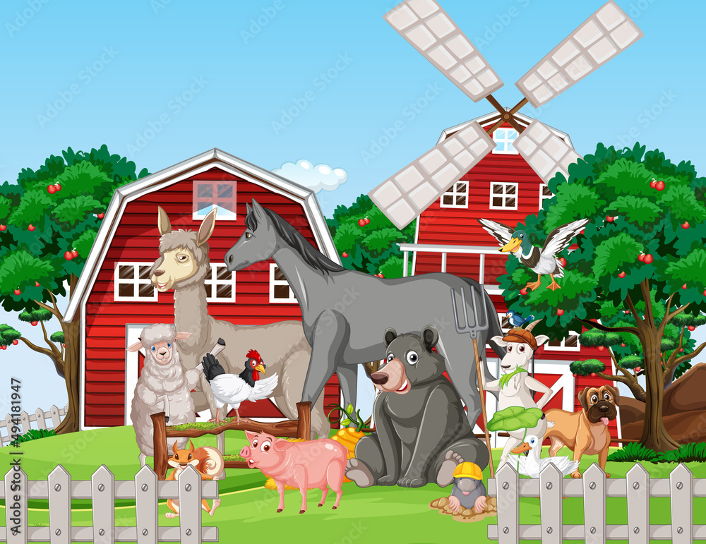 Farm scene with many animals Farm scene with many animals
