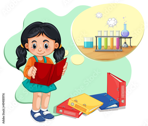 A girl thinking with callouts