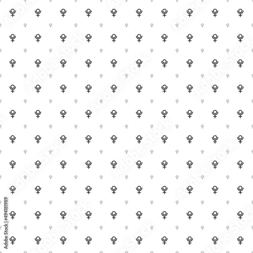 Square seamless background pattern from geometric shapes are different sizes and opacity. The pattern is evenly filled with black astrological pluto symbols. Vector illustration on white background