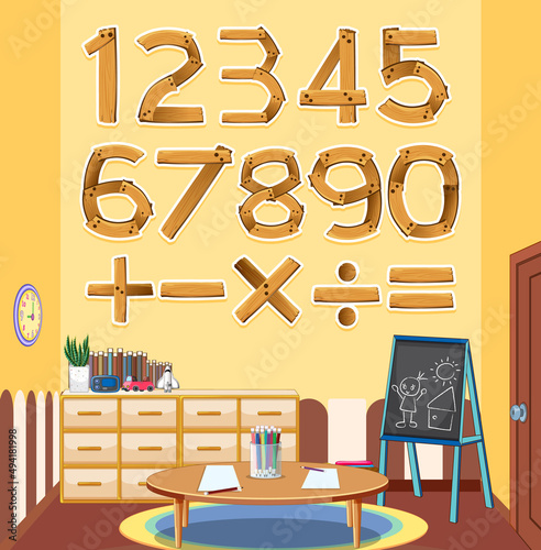 Number 0 to 9 with math symbols