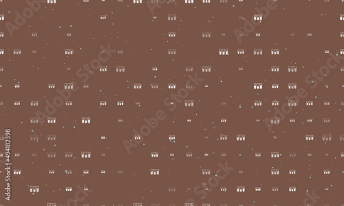 Seamless background pattern of evenly spaced white water game symbols of different sizes and opacity. Vector illustration on brown background with stars