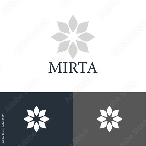 Royal flower logo design concept. Yoga company brand logomark illustration. Can representing lotus, sacred, spiritual, religion, spa, beauty, fashion.