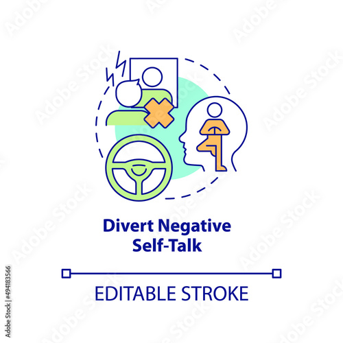 Divert negative self talk concept icon. Maintaining weight after diet abstract idea thin line illustration. Isolated outline drawing. Editable stroke. Arial, Myriad Pro-Bold fonts used
