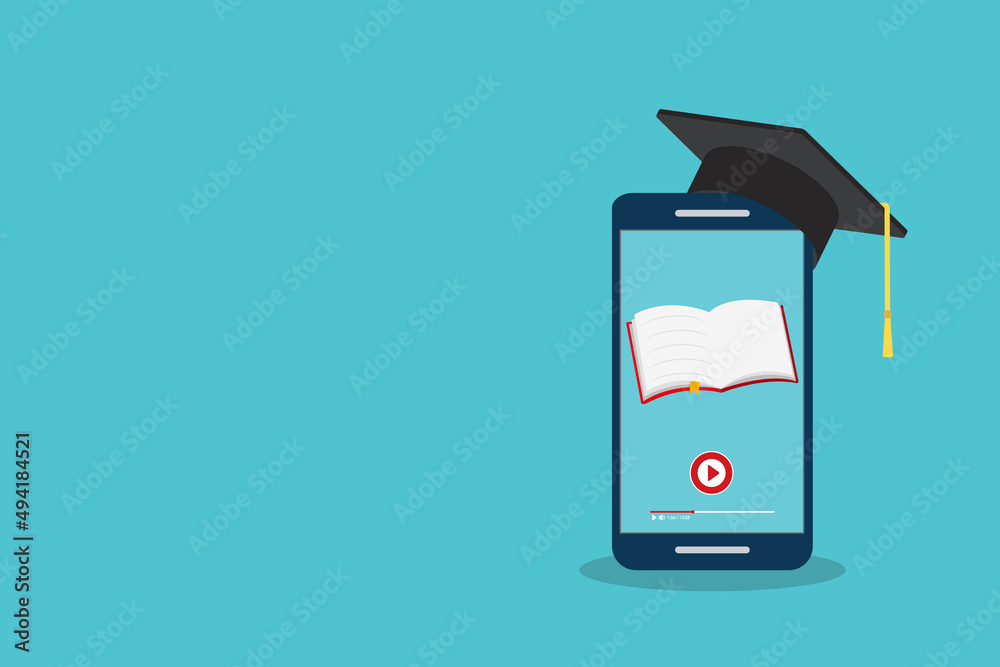 Online learning. Concept of webinar, business online training, education on smartphone or e-learning concept, video tutorial illustration. - obrazy, fototapety, plakaty 