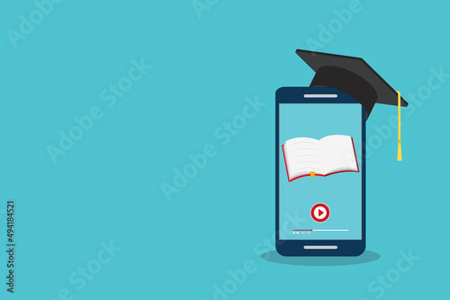 Online learning. Concept of webinar, business online training, education on smartphone or e-learning concept, video tutorial illustration.