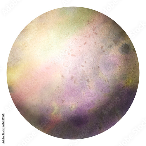 Planet watercolor in digital processing. Abstract planet isolated on white background. Decorative texture similar to the surface of the planet.
