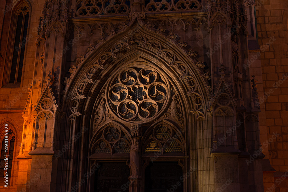 Budapest Hungary March 18th: Matthias Church at night