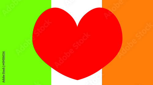 Irish flag. Flag of Ireland with a red heart inside vector