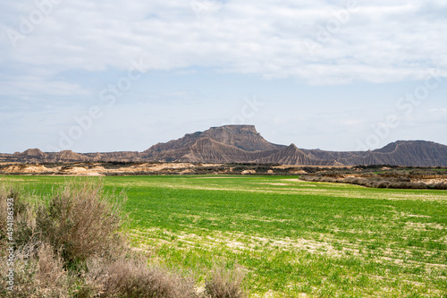 Panoramic view of the bardenas desert in spring