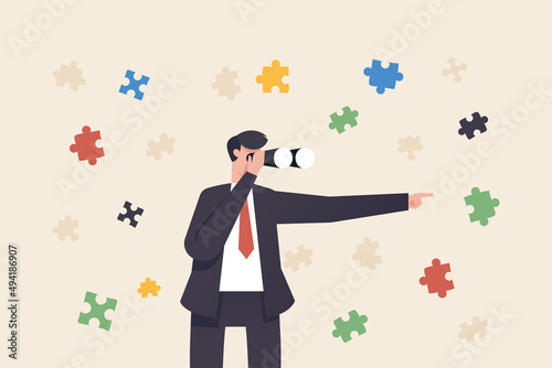 Finding for last missing piece to finish or complete work. decision, trying to overcome difficulty and finish work concept.