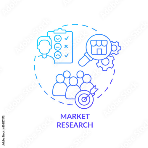 Market research blue gradient concept icon. Customer behavior analysing. Service of PR firm abstract idea thin line illustration. Isolated outline drawing. Myriad Pro-Bold font used