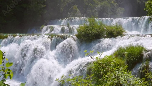 Skradinski buk the most splendid waterfall in Krka National Park. Filmed in 4K video.