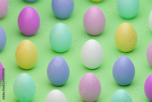 3d render Easter eggs isometric pattern background with shallow depth of field. Colorful eggs