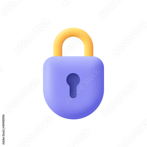 Padlock, lock. Security,  safety, encryption, protection, privacy concept. 3d vector icon. Cartoon minimal style.