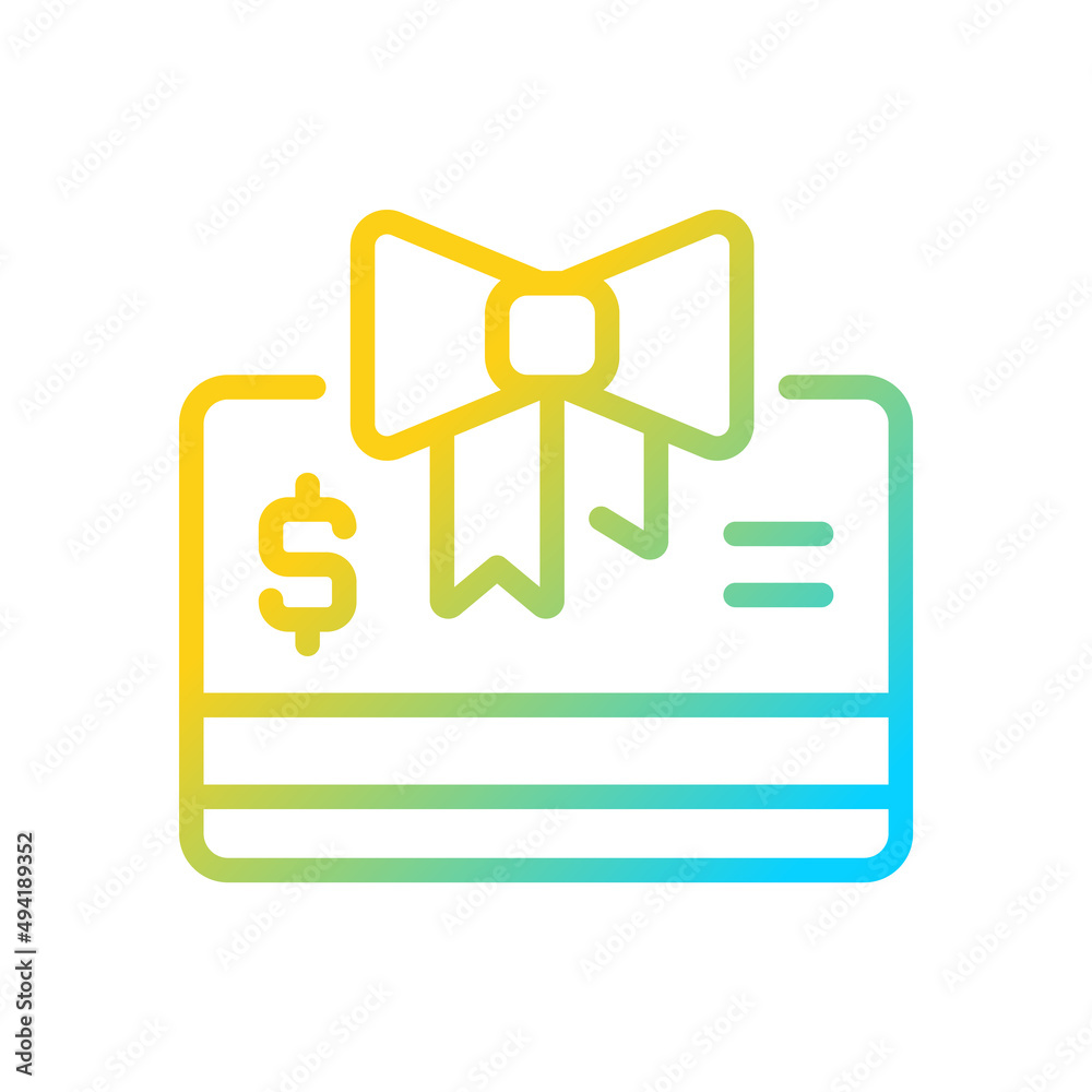 Gift cards gradient linear vector icon. Seasonal gift voucher. Exclusive deal. Marketing strategy. Improve experience. Thin line color symbol. Modern style pictogram. Vector isolated outline drawing Gift cards gradient linear vector icon. Seasonal gift voucher. Exclusive deal. Marketing strategy. Improve experience. Thin line color symbol. Modern style pictogram. Vector isolated outline drawing