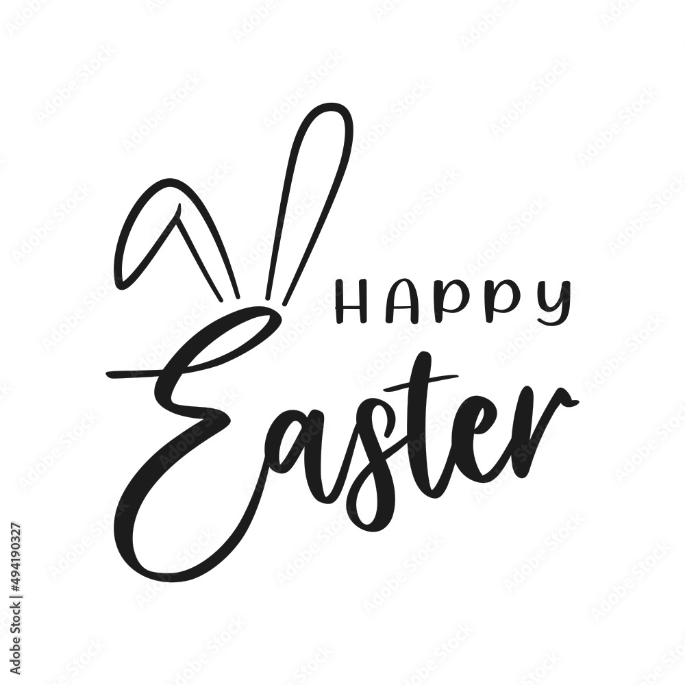 Happy Easter vector lettering with bunny ears. Isolated on white background