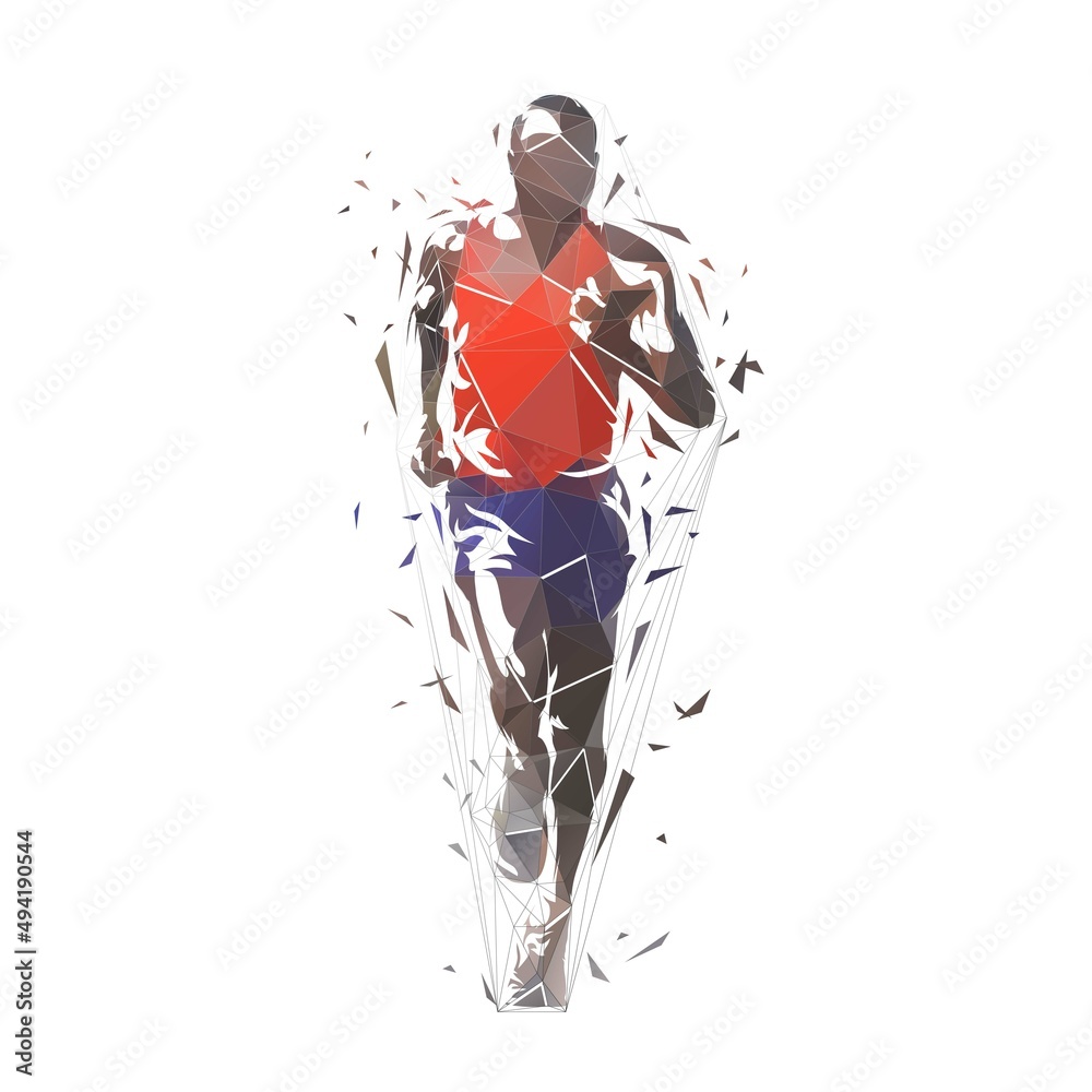 Run logo, running man, low polygonal vector illustration. Front view. Geometric runner logo from triangles