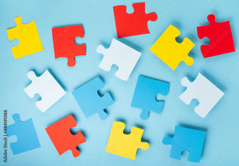 Fototapeta premium World Autism Awareness Day, ASD, Caring, Speak out, Campaign, Togetherness concept on blue background.