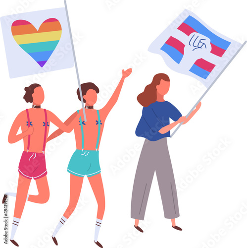 People on Pride Parade with Rainbow and Transgender Flags Illustration