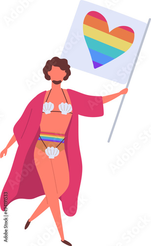 Homosexual Man with Lgbt Rainbow Flag  Illustration
