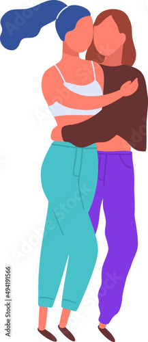 Lesbian Couple in Love Hugging Illustration