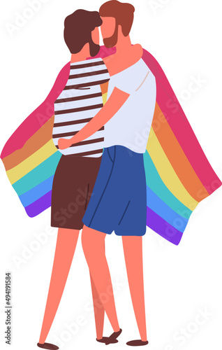 Gay Couple with Rainbow Lgbt Flag Illustration