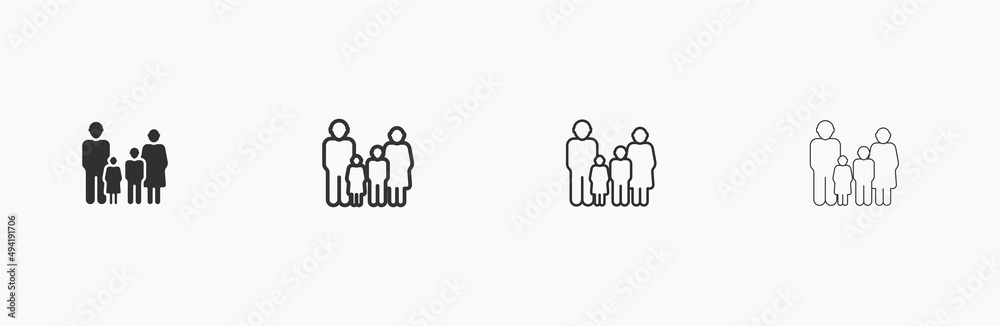 Family vector illustration. Father and mother standing with children flat vector icon