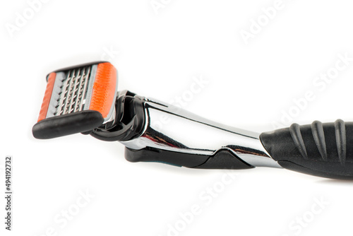 man shaving razor isolated. man shave razor close up