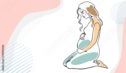A silhouette drawn with a single black line. Pregnant girl. An illustration dedicated to motherhood.
Web
