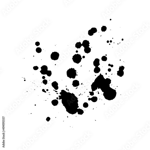 Black stain of watercolor paint. Vector with artistic wash, blot and splashes. Aquarelle background with paper texture. Abstract shape with brush strokes