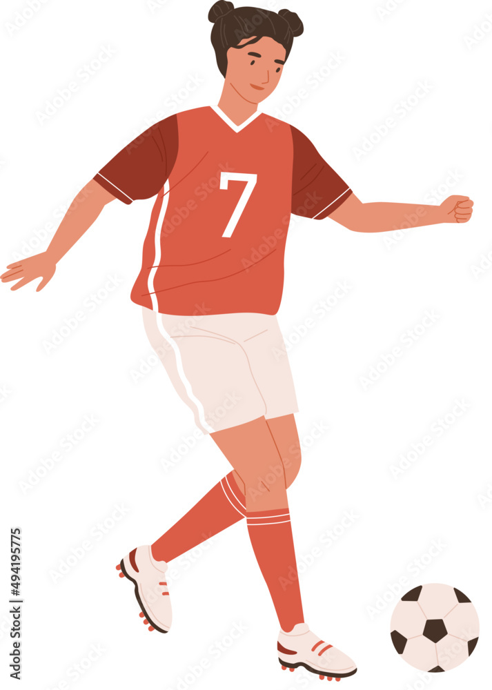 Young Female Football Player Running up to Kick Ball Illustration Young Female Football Player Running up to Kick Ball Illustration