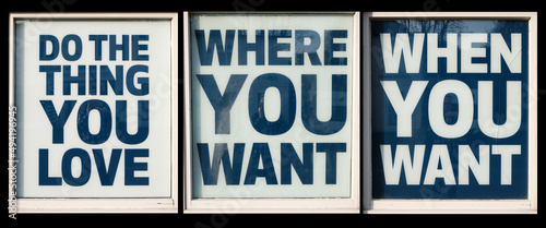 signs saying what you want in blue and white 