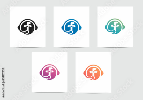  Initial letter f with chat and headphone logo