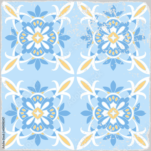 Traditional ornate portuguese tiles azulejos. Vintage pattern for textile design. Geometric mosaic  majolica. Seamless geometric pattern. Vector decorative background. Vintage floral pattern.