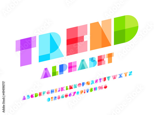 Vector of modern abstract alphabet design uppercase, numbers and symbols