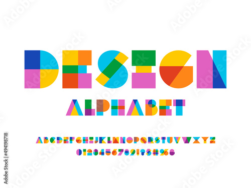 Vector of modern abstract alphabet design uppercase, numbers and symbols