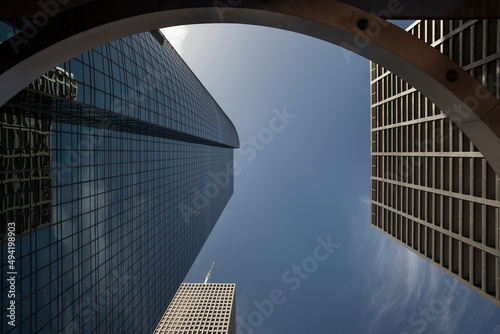 Abstract low angle view of some of the Skyline District skyscrapers in Downtown Houston