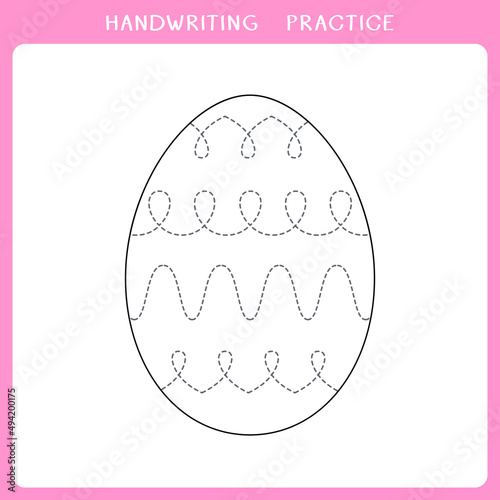 Handwriting practice sheet. Simple educational game for kids. Vector illustration of Easter egg for coloring book