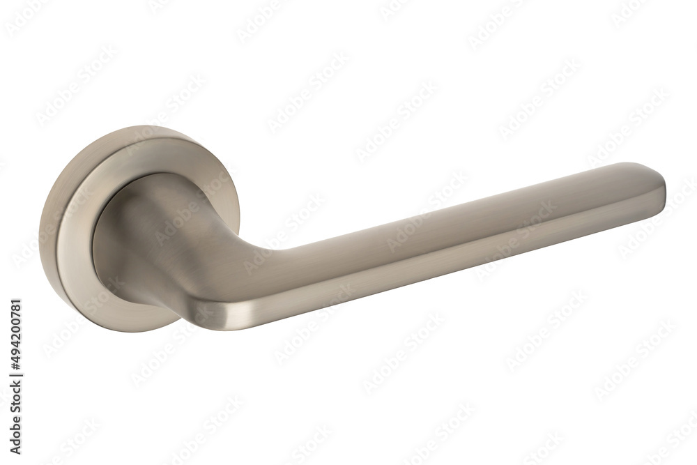 Door handle made of metal on an isolated white background. Reliable design handle for the door of houses, apartments, warehouses, offices and other premises. Door handle made of metal on an isolated white background. Reliable design handle for the door of houses, apartments, warehouses, offices and other premises.