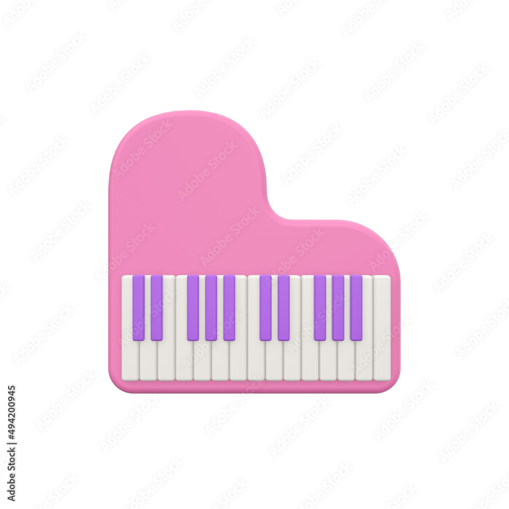 3d render illustration musical instrument piano. Modern trendy design. Simple icon for app and web. Isolated on blue background.