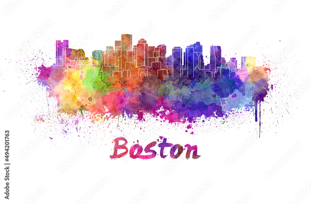 Boston skyline in watercolor
