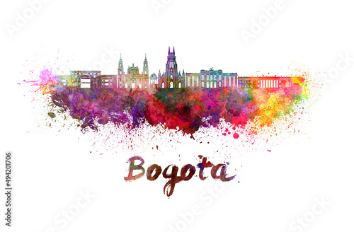 Bogota v2 skyline in watercolor