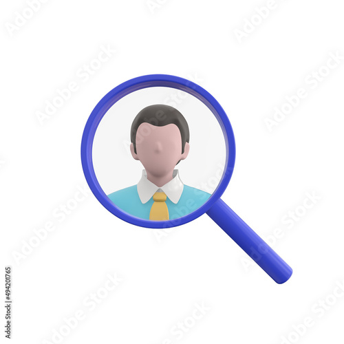 3d render illustration of search for an employee. Modern trendy design. Simple icon for web and app. Isolated on white background.