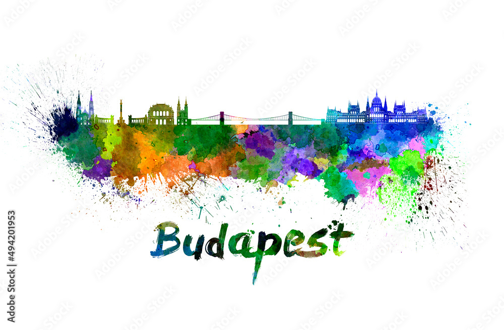 Fototapeta premium Budapest skyline in watercolor