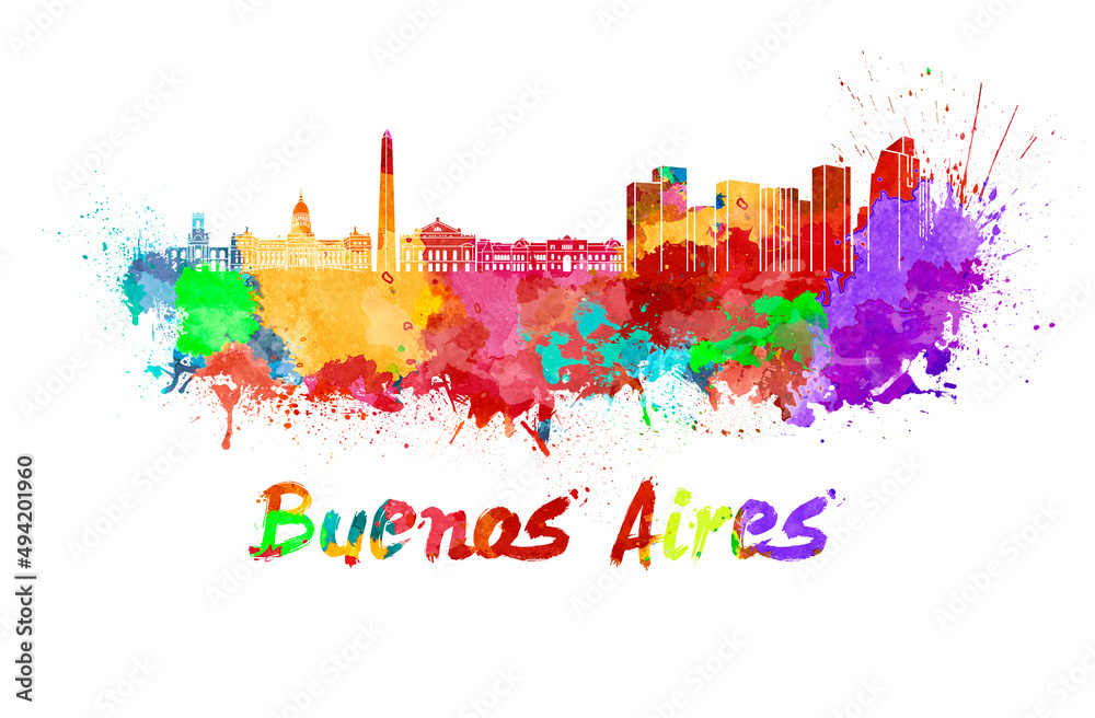 Fototapeta premium Buenos Aires skyline in watercolor
