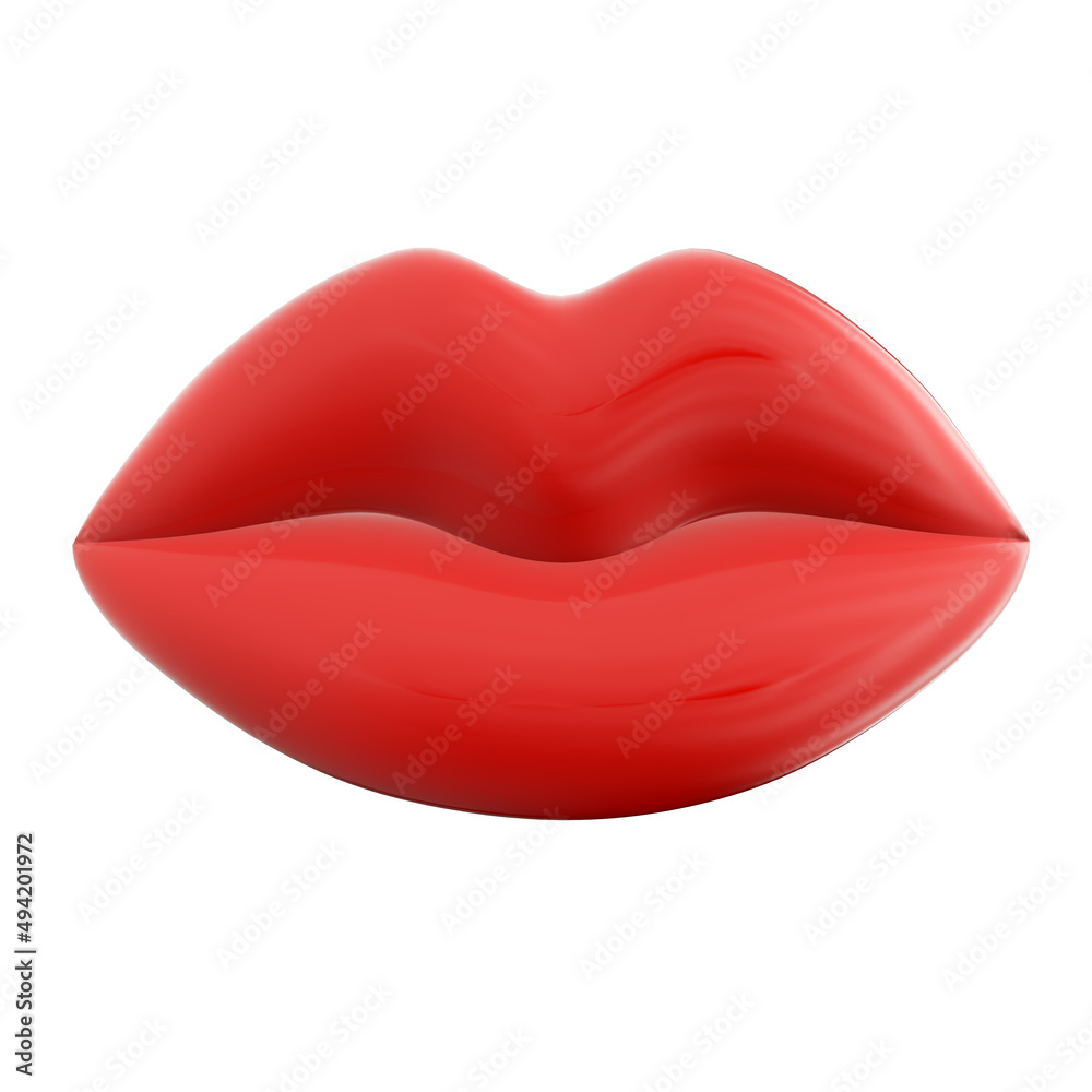 3d render illustration of big red lips. Modern trendy design. Icon for app and web. Isolated on white background