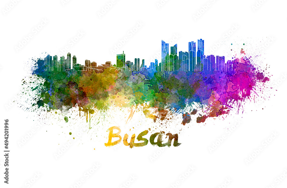 Busan skyline in watercolor